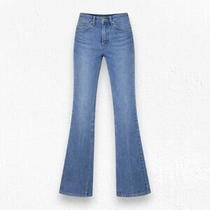 Vintage 70s Medium Wash High Rise Flare Jeans USA Western Bootcut Denim Size 26